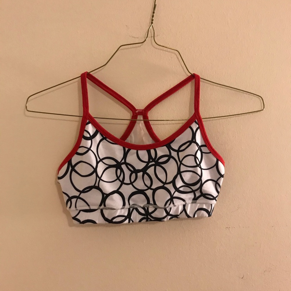Red, Black, and White Lululemon Sports Bra